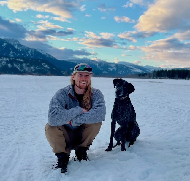 Jonathan Bruns and his dog Argo in Revelstoke, British Colombia, Canada